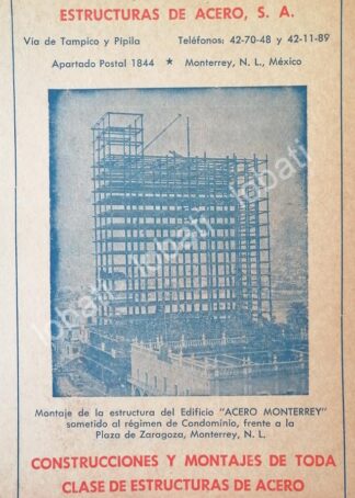 CARTEL ANTIGUO ORIGINAL DE CONSTRUCCION DEL EDIFICIO ACERO MONTERREY 1950s /268