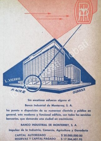 CARTEL ANTIGUO ORIGINAL DE BANCO INDUSTRIAL DE MONTERREY 1960s /263