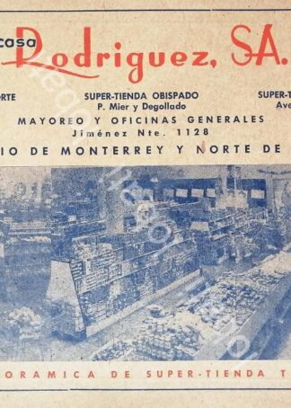 CARTEL ANTIGUO ORIGINAL DE TIENDA CASA RODRIGUEZ MONTERREY 1960s /262 MUY RARO