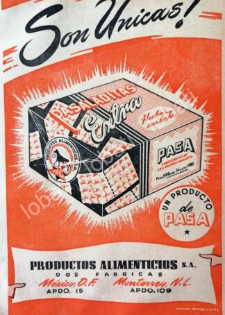 CARTEL ANTIGUO ORIGINAL DE GALLETAS PASA MONTERREY 1948 /77