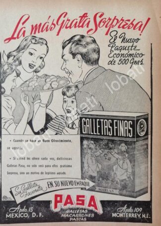 CARTEL ANTIGUO ORIGINAL DE GALLETAS PASA MONTERREY 1950s /75