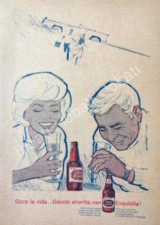 CARTEL ANTIGUO ORIGINAL DE CERVEZA CARTA BLANCA 1960s /150