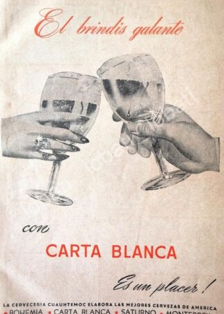 CARTEL ANTIGUO ORIGINAL DE CERVEZA CARTA BLANCA 1940s /149