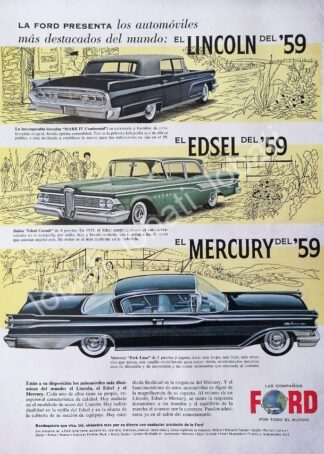 CARTEL ANTIGUO ORIGINAL DE AUTOS FORD MERCURY, LINCOLN & EDSEL 1959 /471
