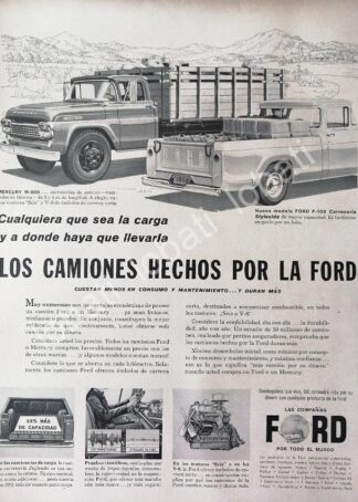CARTEL ANTIGUO ORIGINAL DE CAMIONETA FORD F-100 Y CAMIONES MERCURY 1958 /467