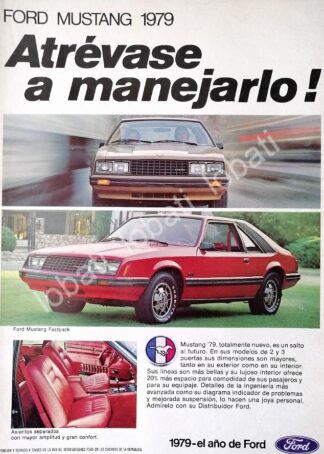 CARTEL ANTIGUO ORIGINAL DE AFICHE DE AUTOS FORD MUSTANG FASTBACK 1979 /452