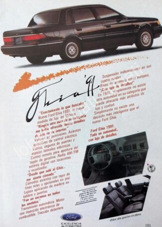 CARTEL ANTIGUO ORIGINAL DE MINI AFICHE AUTOS FORD GHIA 1991 /444