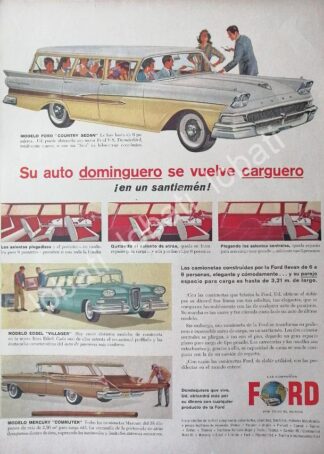 CARTEL ANTIGUO ORIGINAL DE AUTOS FORD COUNTRY SEDAN Y OTRAS VAGONETAS 1960s /556