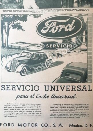 CARTEL ANTIGUO ORIGINAL DE AGENCIAS DE SERVICIO AUTOS FORD 1936 /550