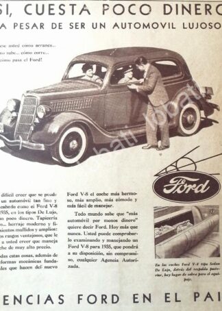 CARTEL ANTIGUO ORIGINAL DE DE AUTOS FORD V-8 1935 /545 RARO