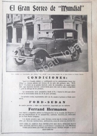 CARTEL ANTIGUO ORIGINAL DE AUTOS FORD SEDAN 1920 /539