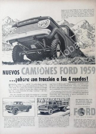CARTEL ANTIGUO ORIGINAL DE AUTOS PICKUP FORD F-100 Y MAS 1959 / 511
