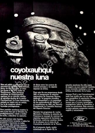 CARTEL ANTIGUO ORIGINAL DE AUTOS FORD Y EL ALUNIZAJE DEL APOLO XI ESTACION DE GUAYMAS 1969