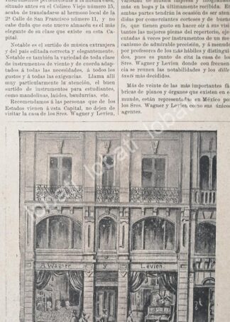 CARTEL ANTIGUO ORIGINAL DE FABRICA DE PIANOS WAGNER Y LEVIEN 1895 /376