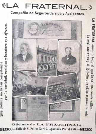 CARTEL ANTIGUO ORIGINAL DE MINI CARTEL. COMPAÑIA DE SEGUROS LA FRATERNAL 1894 /368