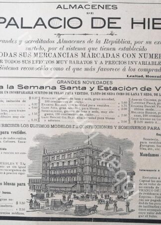 CARTEL ANTIGUO ORIGINAL DE TIENDA EL PALACIO DE HIERRO Y OTROS 1894 DIBUJO DE EGON J. KOSSUTT /371
