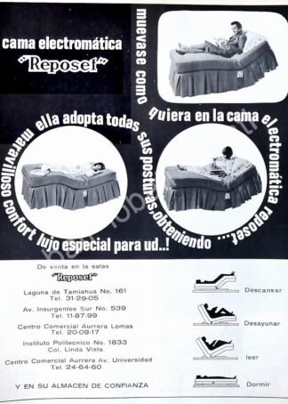 CARTEL ANTIGUO ORIGINAL DE CAMA RECLINABLE DE REPOSET MEXICO 1968 /343 SUPER RARO