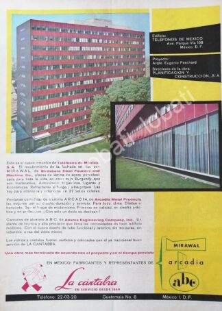 CARTEL ANTIGUO ORIGINAL DE NUEVO EDIFICIO DE TELEFONOS DE MEXICO Y LA CANTABRA S.A 1959 /335
