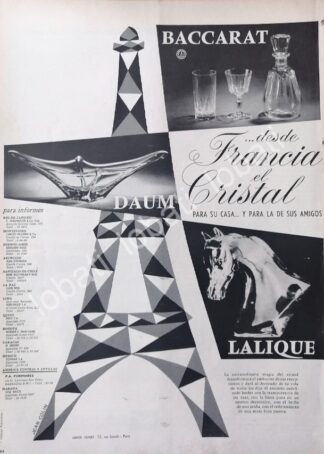 CARTEL ANTIGUO ORIGINAL DE LALIQUE, DE CRISTAL DE BACCARAT 1956 DIBUJO DE JEAN COLIN /332