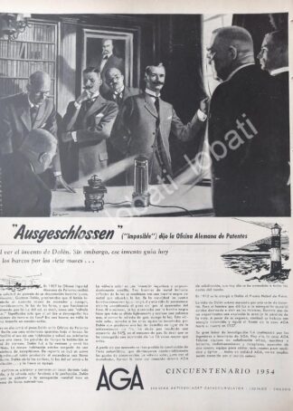 CARTEL ANTIGUO ORIGINAL DE AGA. AKTIBIOLAGET GAS ACCUMULATOR 1954 /313 SUPER RARO