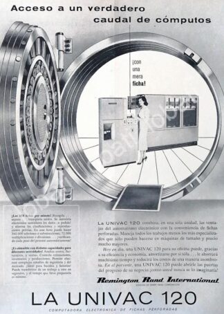 CARTEL ANTIGUO ORIGINAL DE COMPUTADORA UNIVAC 120 DE REMINGTON RAND 1958 /310 OLDWARE