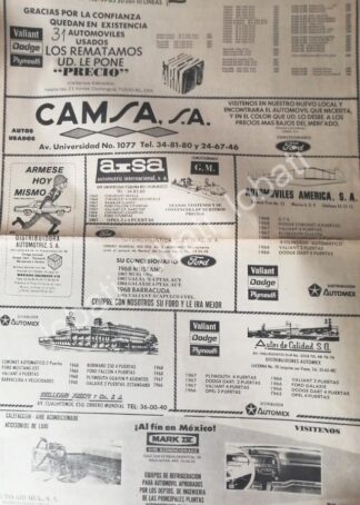 CARTEL ANTIGUO ORIGINAL DE AGENCIAS DE AUTOS VARIAS D.F JULIO 1969 /294