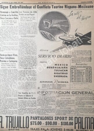 CARTEL ANTIGUO ORIGINAL DE AEROLINEAS. AEROVIAS REFORMA Y OTRAS 1947 /287 RARO