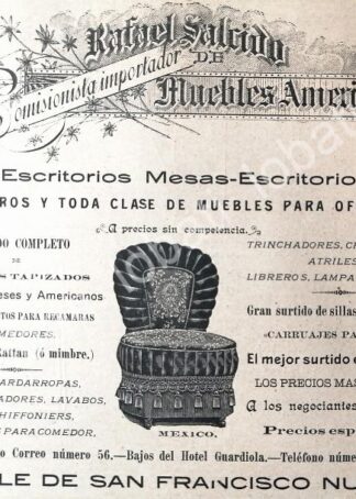 CARTEL ANTIGUO ORIGINAL DE MUEBLERIA RAFAEL SALCIDO 1895 /284 / MY RARO