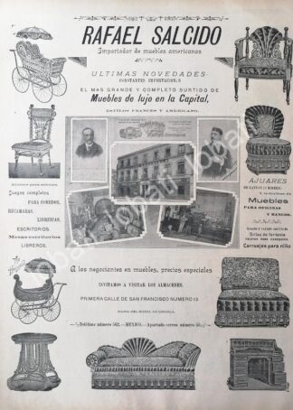 CARTEL ANTIGUO ORIGINAL DE MUEBLERIA RAFAEL SALCIDO 1895 /282 / SUPER RARO