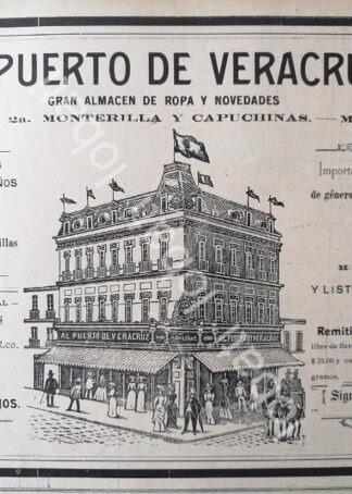 CARTEL ANTIGUO ORIGINAL DE TIENDA AL PUERTO DE VERACRUZ Y SU EDIFICIO 1895 /281