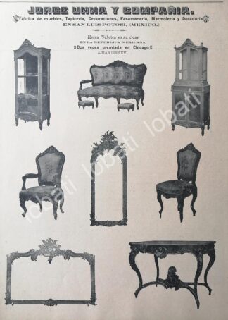 CARTEL ANTIGUO ORIGINAL DE FABRICA DE MUEBLES MUEBLES JORGE UNNA Y COMPAÑIA 1895 /280