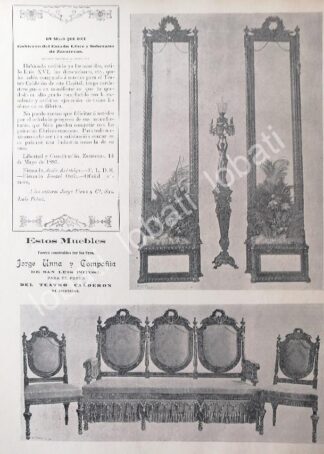 CARTEL ANTIGUO ORIGINAL DE MUEBLES JORGE UNNA PARA EL TEATRO CALDERON ZACATECAS 1895 /279