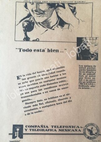 CARTEL ANTIGUO ORIGINAL DE CIA. TELEFONICA Y TELEGRAFICA DE MEXICO S.A 1931 /490