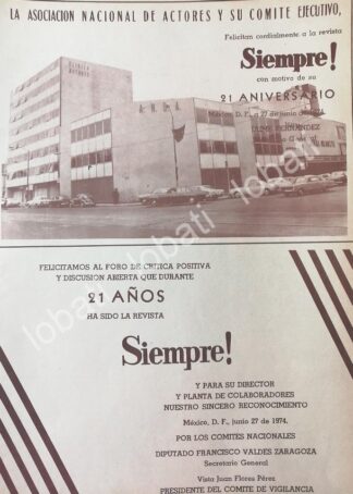 CARTEL ANTIGUO ORIGINAL DE LA ANDA FELICITA A REVISTA SIEMPRE 1974 /489