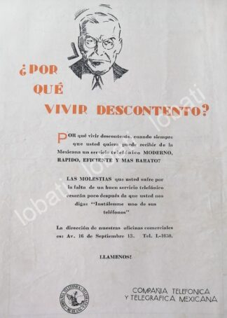 CARTEL ANTIGUO ORIGINAL DE CIA. TELEFONICA Y TELEGRAFICA DE MEXICO S.A 1931 /485