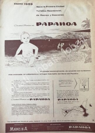 CARTEL ANTIGUO ORIGINAL DE INICIOS DE LA COLONIA BAHIAS DE PAPANOA 1959 /473 RARO