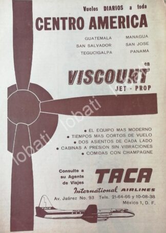 CARTEL ANTIGUO ORIGINAL DE AEROLINEAS TACA ( AVIANCA ) 1960s /465