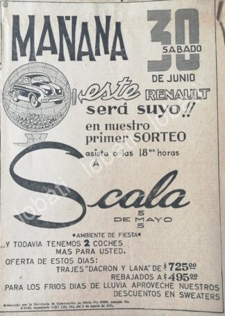 CARTEL ANTIGUO ORIGINAL DE TIENDA BOUTIQUE SCALA 1962 PUEBLA /459