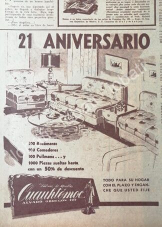 CARTEL ANTIGUO ORIGINAL DE MUEBLERIA CUAUHTEMOC, (ALVARO OBREGON 127 D.F) 1950s /458