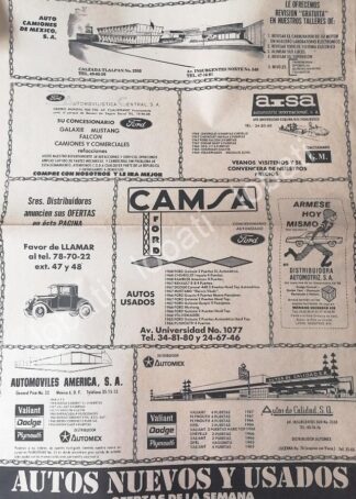 CARTEL ANTIGUO ORIGINAL DE AGENCIAS DE AUTOS VARIAS D.F ABRIL 1969 /456