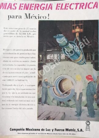 CARTEL ANTIGUO ORIGINAL DE COMPAÑIA DE LUZ Y FUERZA MOTRIZ 1958 /455