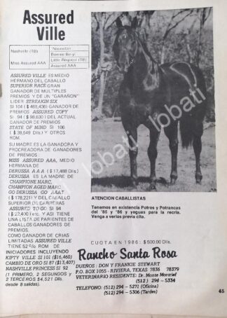 CARTEL ANTIGUO ORIGINAL DE RANCHO SANTA CLARA, TEXAS 1986 /452 FRANKIE STEWART