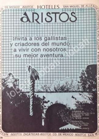 CARTEL ANTIGUO ORIGINAL DE HOTEL ARISTOS 1978 /447