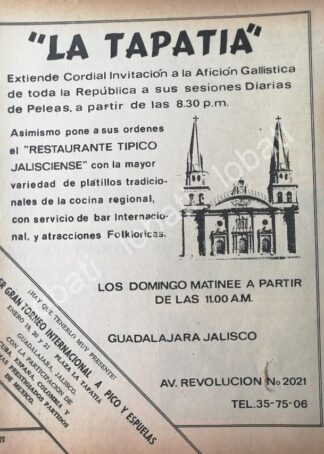 CARTEL ANTIGUO ORIGINAL DE RESTAURANT PALENQUE LA TAPATIA, JALISCO, 1970s /442 MUY RARO