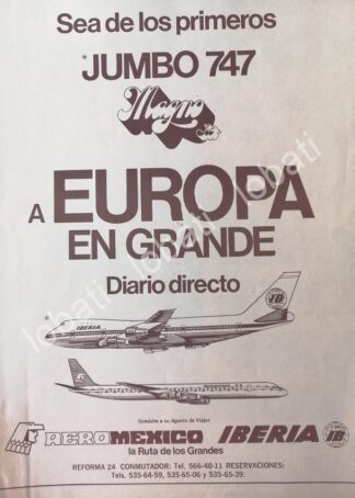 CARTEL ANTIGUO ORIGINAL DE AEROLINAS AEROMEXICO ESTRENA AVION JUMBO 747 /438 MUY RARO