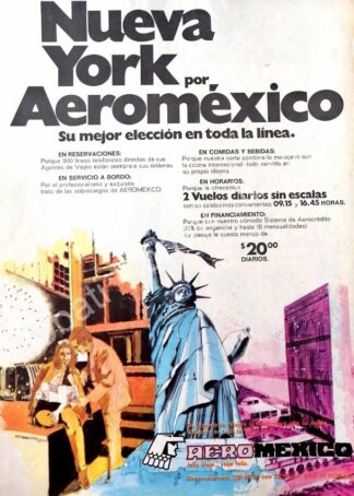 CARTEL ANTIGUO ORIGINAL DE AEROLINAS AEROMEXICO 1973 /432 PUBLICIDAD ARTISTICA