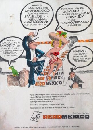 CARTEL ANTIGUO ORIGINAL DE AEROLINAS AEROMEXICO DIBUJO DE ABEL QUEZADA 1973 /434