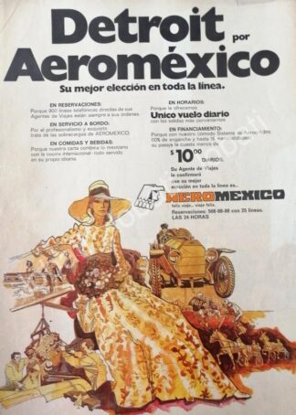 CARTEL ANTIGUO ORIGINAL DE AEROLINAS AEROMEXICO 1973 /435 publicidad Artistica