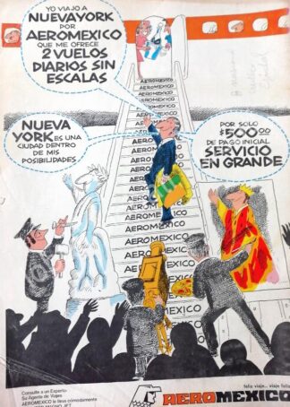 CARTEL ANTIGUO ORIGINAL DE AEROLINAS AEROMEXICO DIBUJO DE ABEL QUEZADA 1973 /433