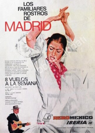 CARTEL ANTIGUO ORIGINAL DE AEROLINAS AEROMEXICO, BAILADORA ESPAÑOLA 1973 /431